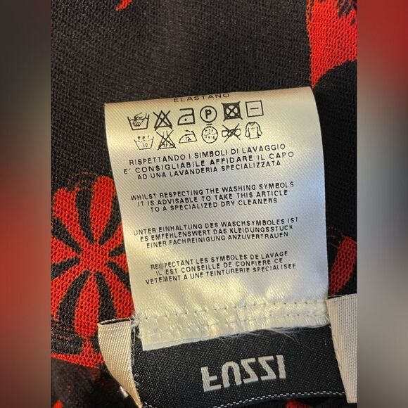 FUZZI DRESS Faux Wrap Sheer Sleeves Floral Black Red Small - Picture 7 of 7